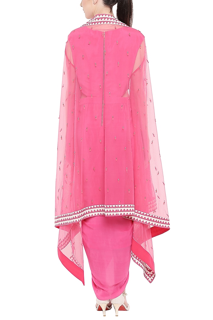 Pink Draped Vacation Dress With Embroidered Jacket & Belt by Soup by Sougat Paul at Pernia's Pop Up Shop