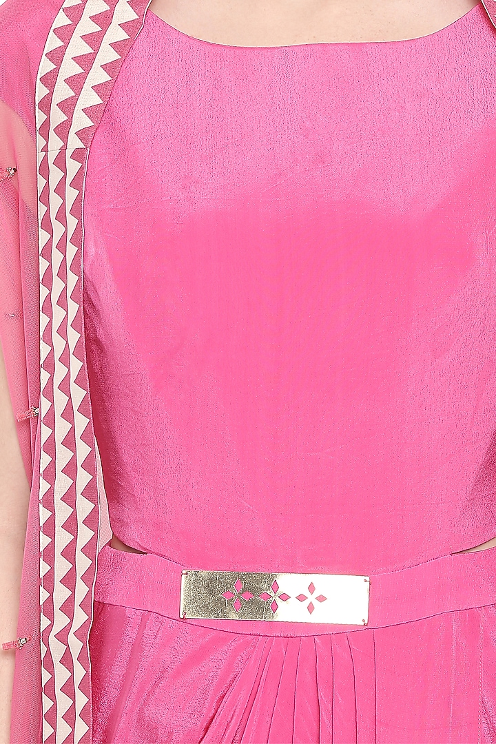 Pink Draped Vacation Dress With Embroidered Jacket & Belt by Soup by Sougat Paul at Pernia's Pop Up Shop