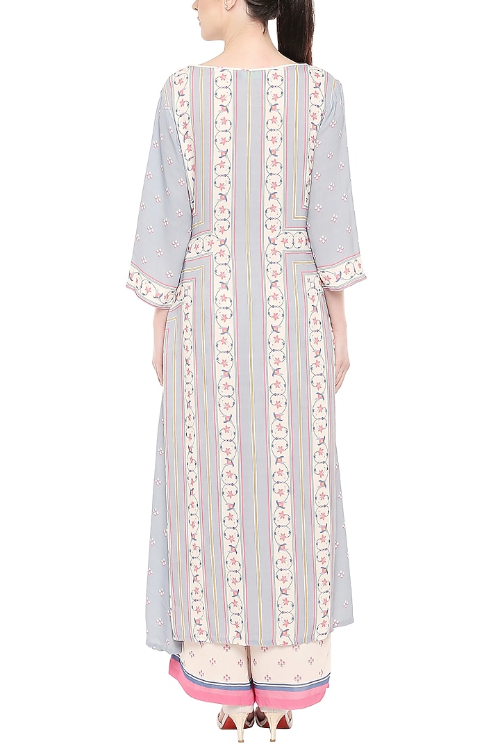 Blue & Off White Printed Kurta With Palazzo Pants by Soup by Sougat Paul at Pernia's Pop Up Shop