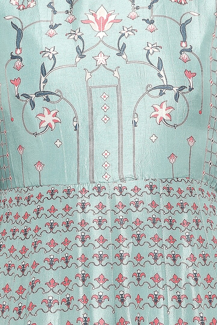 Beige & Blue Printed Party Wear Anarkali With Dupatta by Soup by Sougat Paul at Pernia's Pop Up Shop