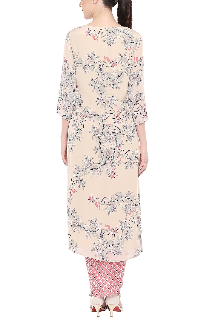 Off White Printed Kurta With Pink Dhoti Skirt by Soup by Sougat Paul at Pernia's Pop Up Shop