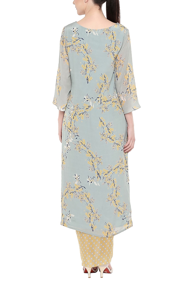 Blush Blue Printed Kurta With Yellow Dhoti Skirt by Soup by Sougat Paul at Pernia's Pop Up Shop