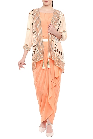 Coral Jumpsuit With Jacket  by Soup by Sougat Paul