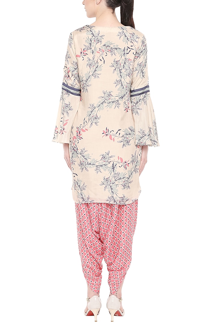 Off White Printed Kurta With Pink Drape Dhoti Pants by Soup by Sougat Paul at Pernia's Pop Up Shop