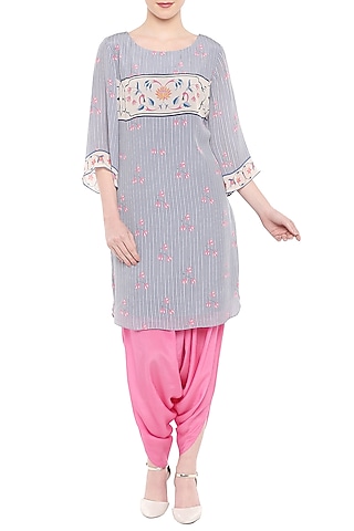 Blue Printed Kurta With Pink Dhoti Pants by Soup by Sougat Paul