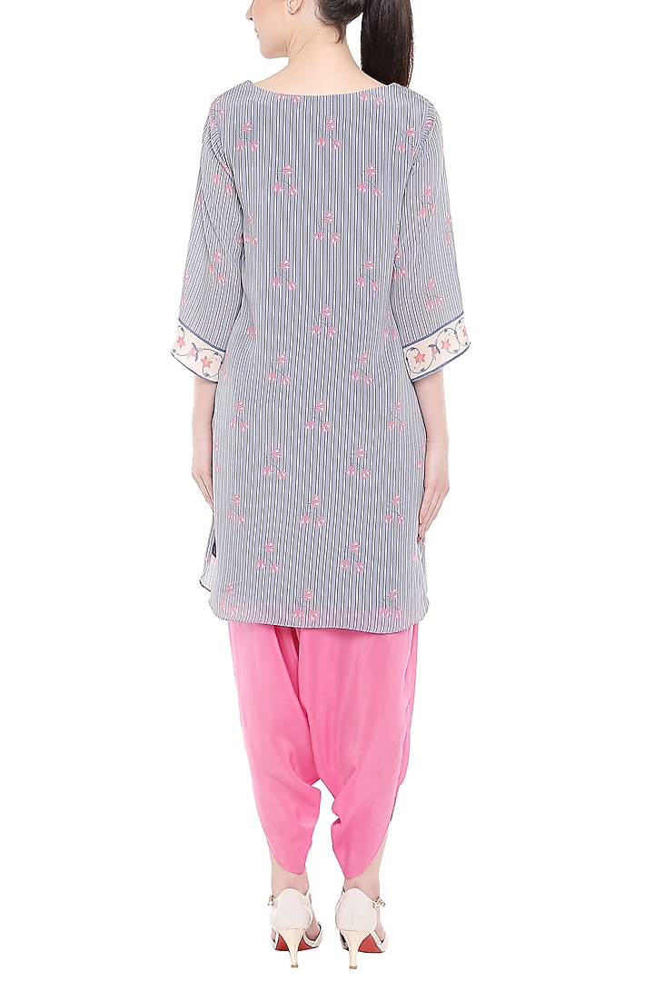 Blue Printed Kurta With Pink Dhoti Pants by Soup by Sougat Paul at Pernia's Pop Up Shop