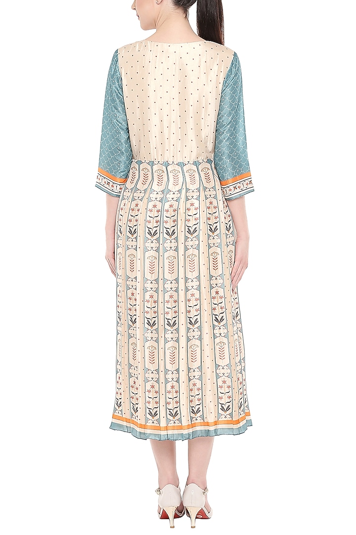 Off White & Blue Printed Summer Dress by Soup by Sougat Paul at Pernia's Pop Up Shop