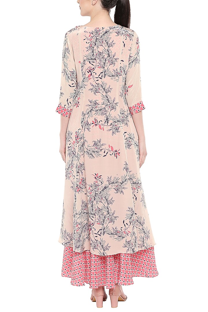 Off White Printed Kurta & Blush Pink Dhoti Skirt by Soup by Sougat Paul at Pernia's Pop Up Shop