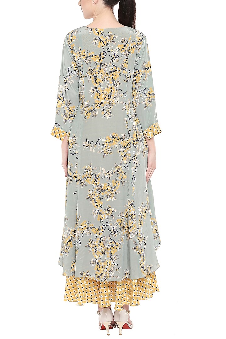 Blue Printed Kurta With Yellow Dhoti Skirt by Soup by Sougat Paul at Pernia's Pop Up Shop