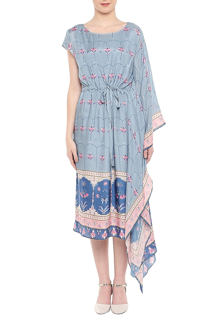 Pink & Blue Floral Printed Dress by Soup by Sougat Paul