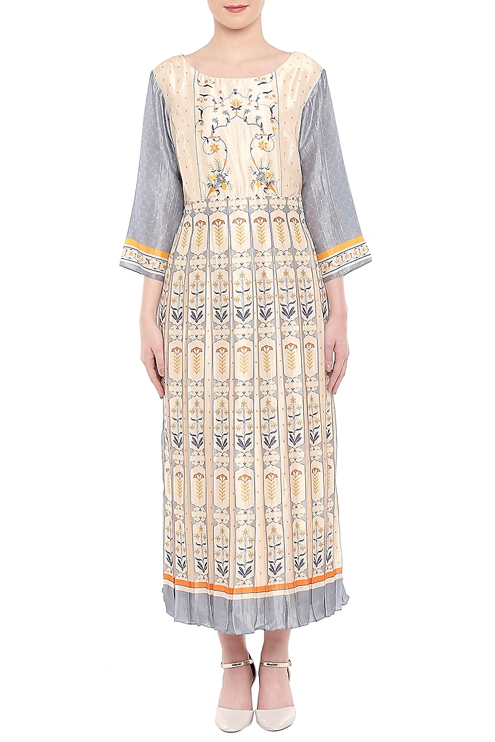 Blue & Off White Printed Dress by Soup by Sougat Paul