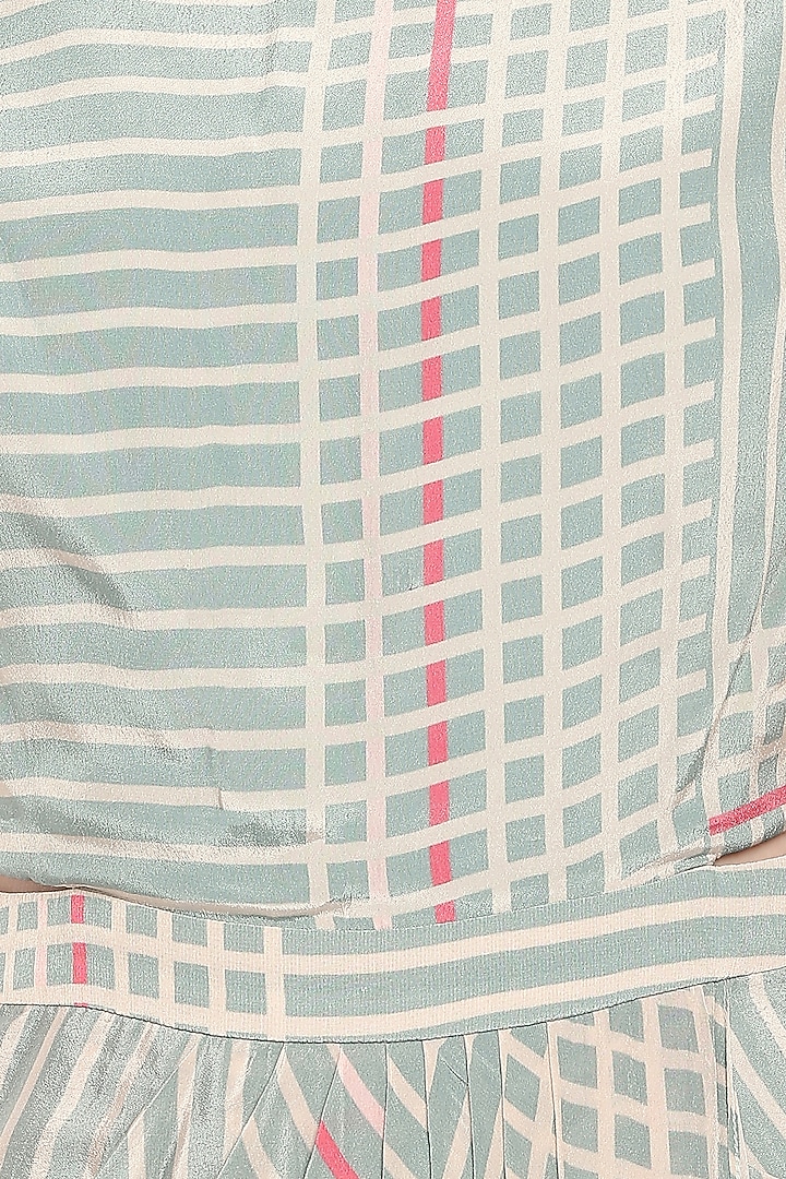 Beige & Blue Printed Vacation Dress With Embroidered Jacket by Soup by Sougat Paul at Pernia's Pop Up Shop