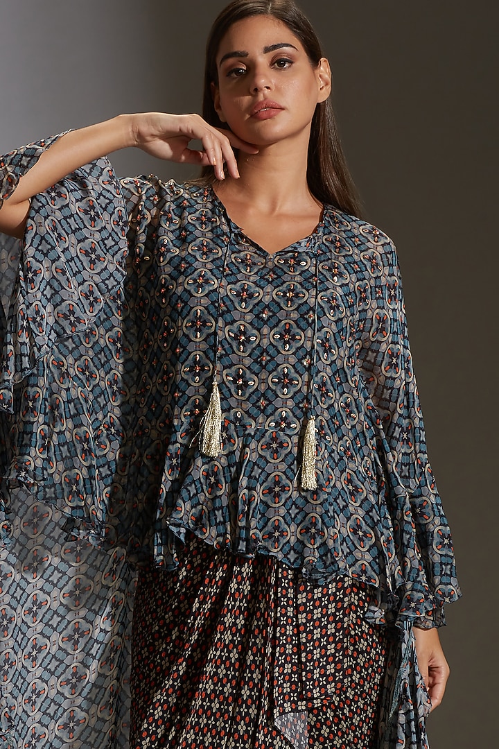 Midnight Blue Printed Top With Vacation Dress by Soup By Sougat Paul at Pernia's Pop Up Shop