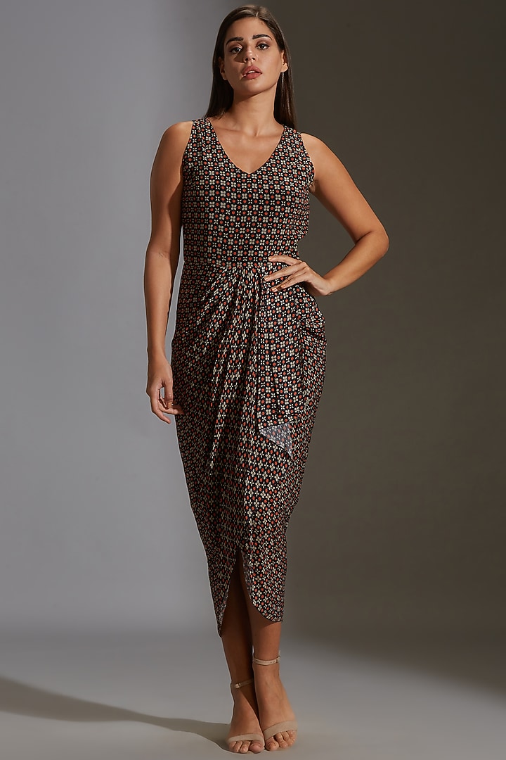 Midnight Blue Printed Top With Vacation Dress by Soup By Sougat Paul at Pernia's Pop Up Shop