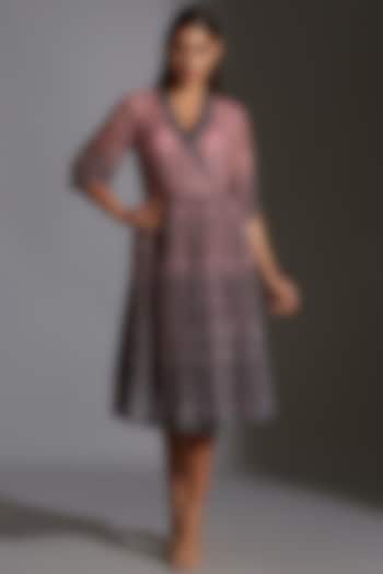 Pink & Grey Printed Embroidered Overlapped Dress by Soup By Sougat Paul