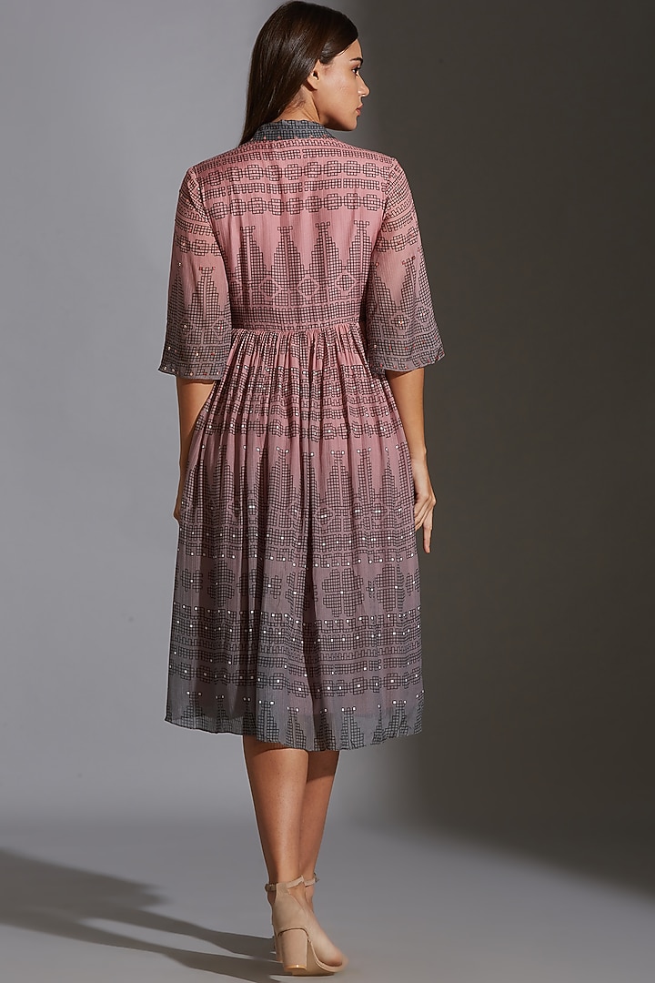 Pink & Grey Printed Embroidered Overlapped Summer Dress by Soup By Sougat Paul at Pernia's Pop Up Shop