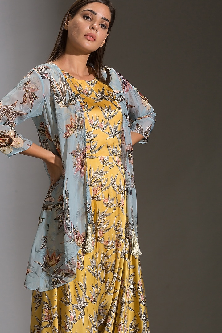 Yellow Printed Jumpsuit With Jacket by Soup By Sougat Paul at Pernia's Pop Up Shop