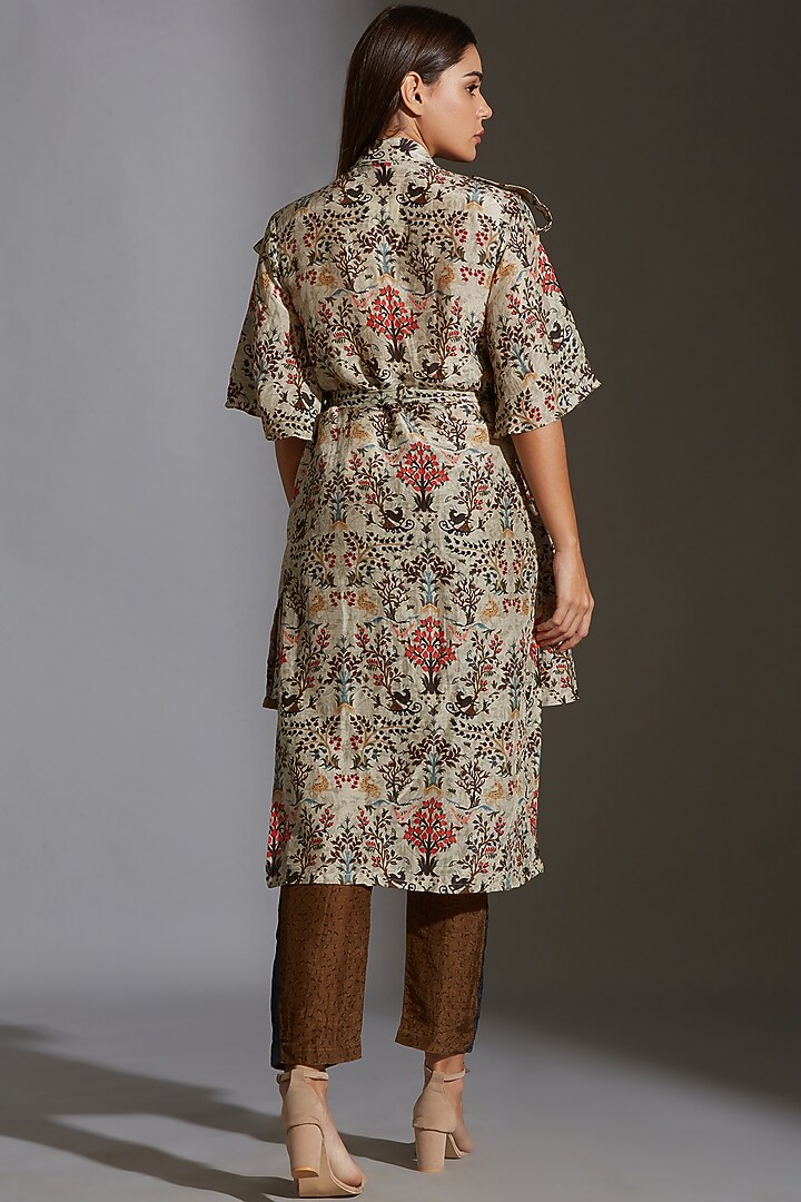 Beige Printed Jacket Set by Soup By Sougat Paul at Pernia's Pop Up Shop