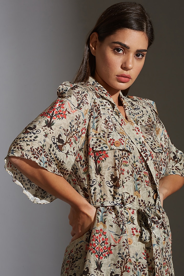 Beige Printed Jacket Set by Soup By Sougat Paul at Pernia's Pop Up Shop