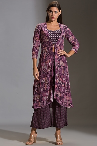 Purple Printed Pant Set by Soup By Sougat Paul