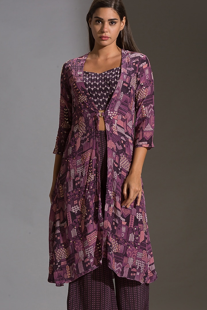 Purple Printed Pant Set by Soup By Sougat Paul at Pernia's Pop Up Shop
