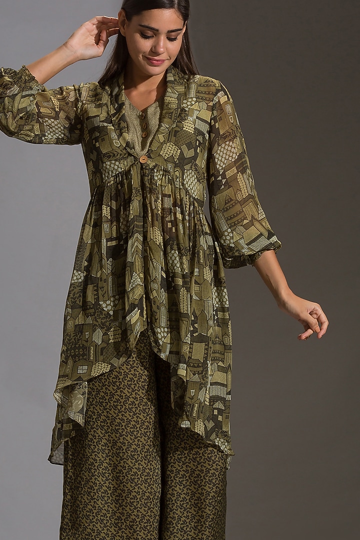 Olive Green Printed Pant Set by Soup By Sougat Paul at Pernia's Pop Up Shop