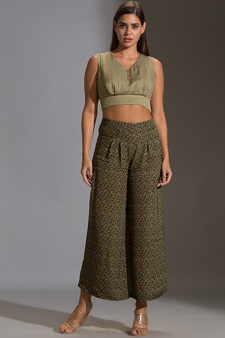 Olive Green Printed Pant Set by Soup By Sougat Paul at Pernia's Pop Up Shop