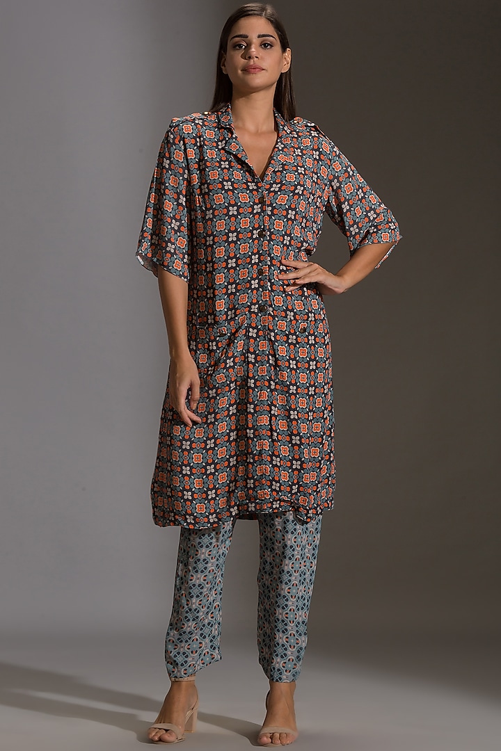 Midnight Blue Printed Kurta Set by Soup By Sougat Paul at Pernia's Pop Up Shop