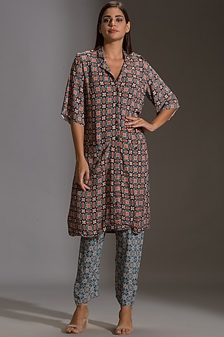 Midnight Blue Printed Kurta Set by Soup By Sougat Paul