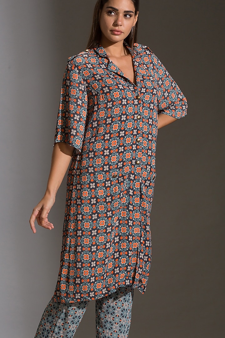 Midnight Blue Printed Kurta Set by Soup By Sougat Paul at Pernia's Pop Up Shop