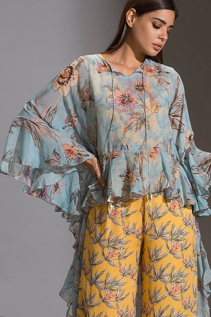 Yellow Printed Jumpsuit With Jacket by Soup By Sougat Paul at Pernia's Pop Up Shop