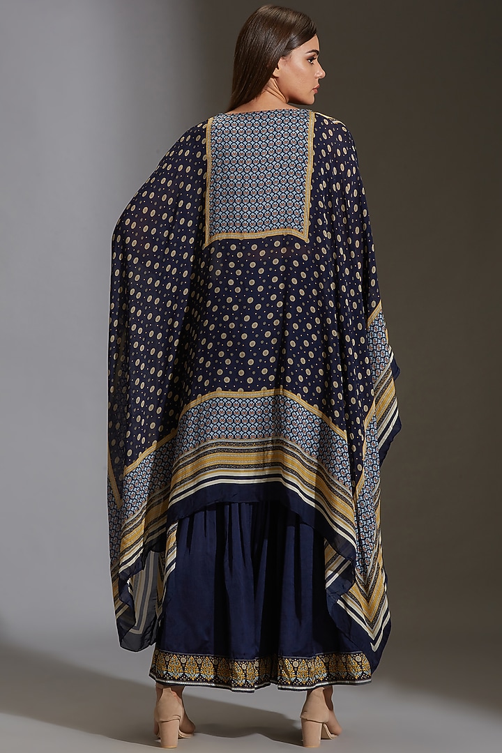 Midnight Blue Printed Party Wear Sharara Set With Tassels by Soup By Sougat Paul at Pernia's Pop Up Shop