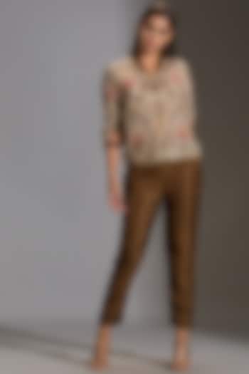 Beige Printed Straight Pant Set by Soup By Sougat Paul