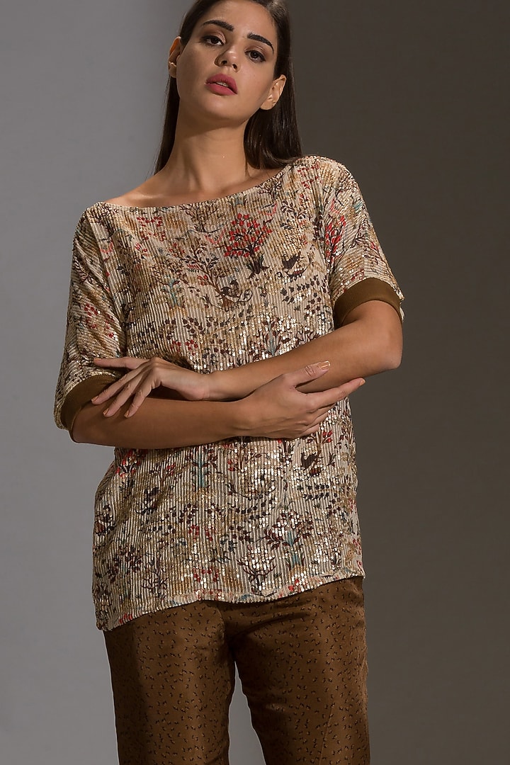 Beige Pant Set With Print by Soup By Sougat Paul at Pernia's Pop Up Shop