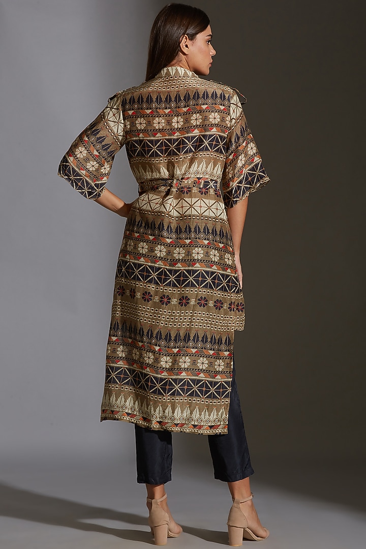 Persian Blue Printed Overlap Jacket Set by Soup by Sougat Paul at Pernia's Pop Up Shop