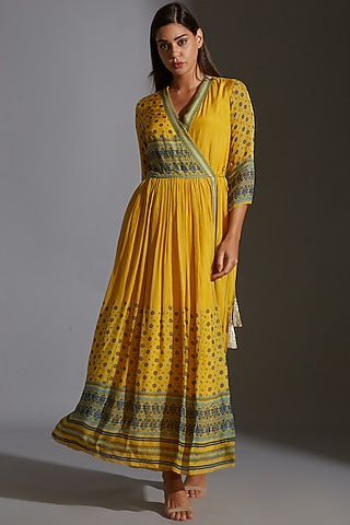 Yellow Chiffon Printed Tunic by Soup by Sougat Paul