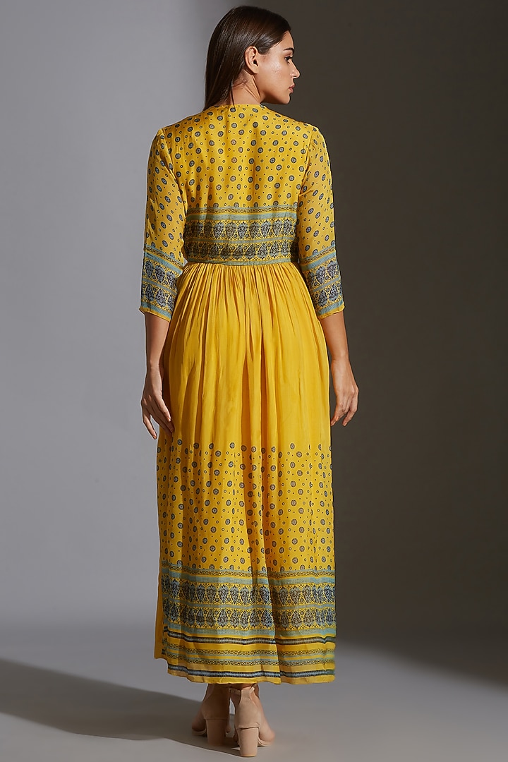 Yellow Chiffon Printed Tunic by Soup by Sougat Paul at Pernia's Pop Up Shop