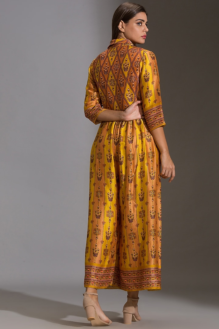 Mustard Printed Front Open Jumpsuit by Soup by Sougat Paul at Pernia's Pop Up Shop