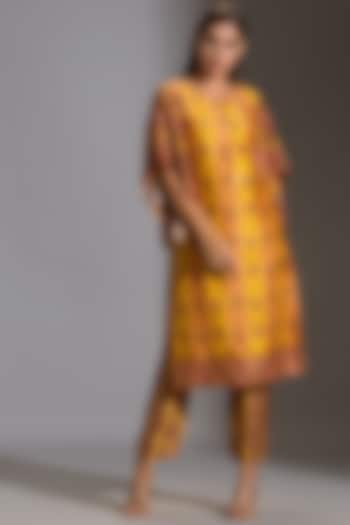 Mustard Printed & Embroidered Kurta Set by Soup by Sougat Paul