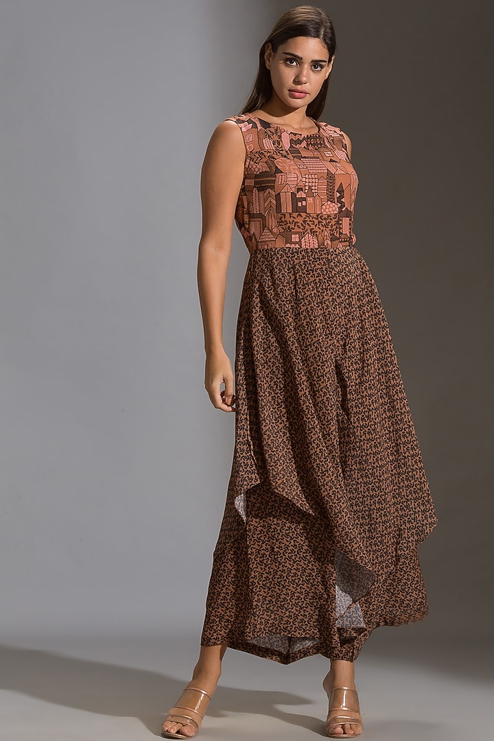 Blush Pink Printed Jacket With Jumpsuit by Soup by Sougat Paul at Pernia's Pop Up Shop
