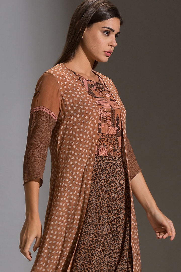 Blush Pink Printed Jacket With Jumpsuit by Soup by Sougat Paul at Pernia's Pop Up Shop