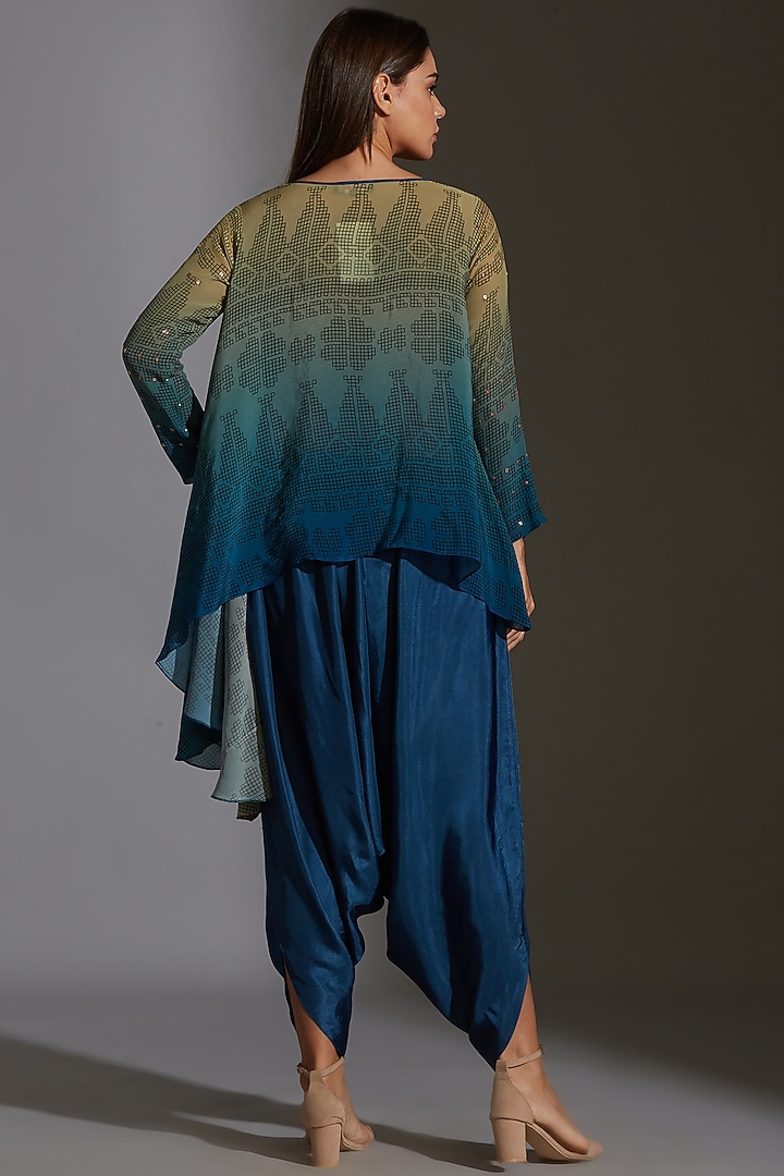 Green & Blue Printed Dhoti Set by Soup by Sougat Paul at Pernia's Pop Up Shop