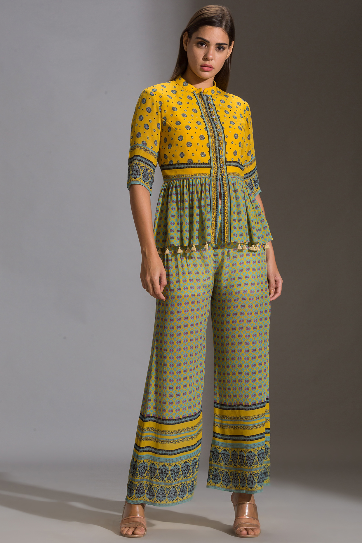 Yellow & Green Printed Pant Set by Soup by Sougat Paul at Pernia's Pop Up Shop