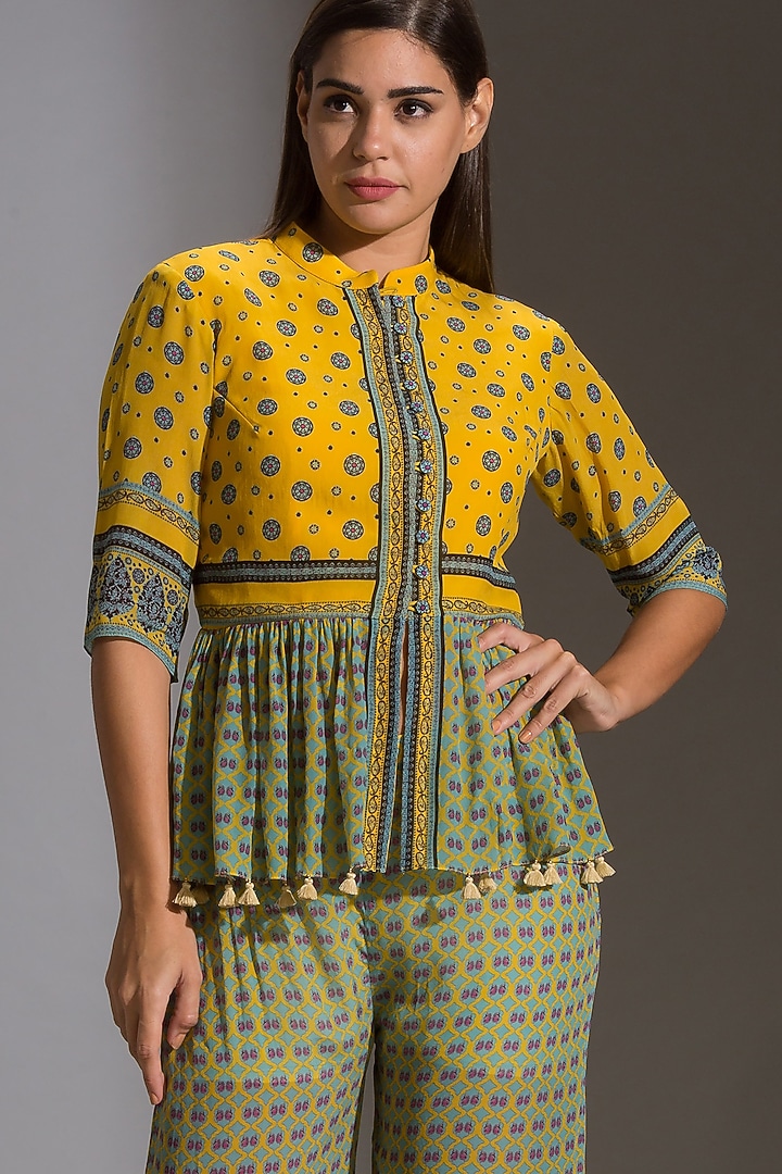 Yellow & Green Printed Pant Set by Soup by Sougat Paul at Pernia's Pop Up Shop