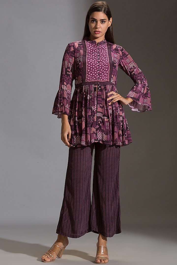 Purple Printed Pant Set by Soup by Sougat Paul at Pernia's Pop Up Shop