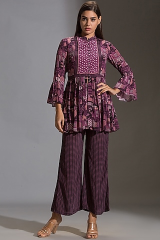 Purple Printed Pant Set by Soup by Sougat Paul