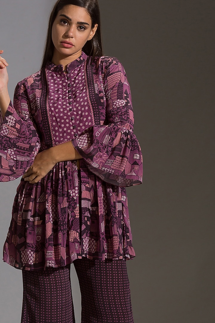 Purple Printed Pant Set by Soup by Sougat Paul at Pernia's Pop Up Shop