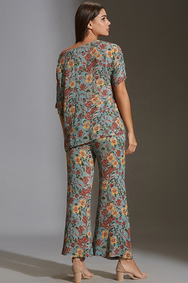 Turquoise Green Printed Pant Set by Soup by Sougat Paul at Pernia's Pop Up Shop