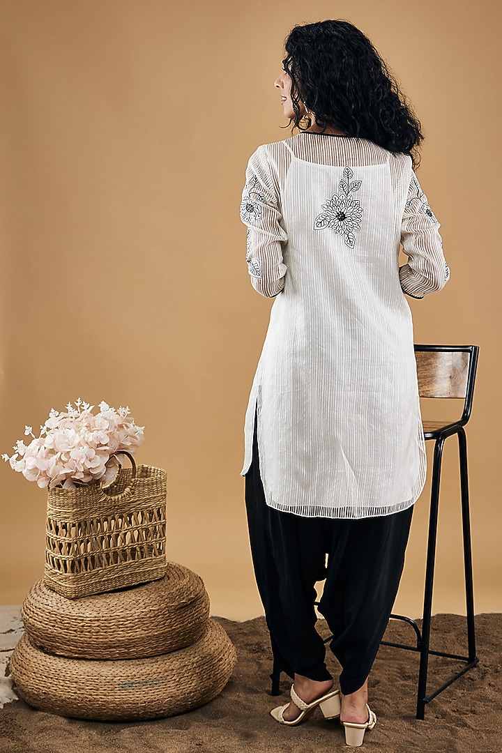 White Stripe Organza Patchwork Kurta Set by Soup by Sougat Paul at Pernia's Pop Up Shop