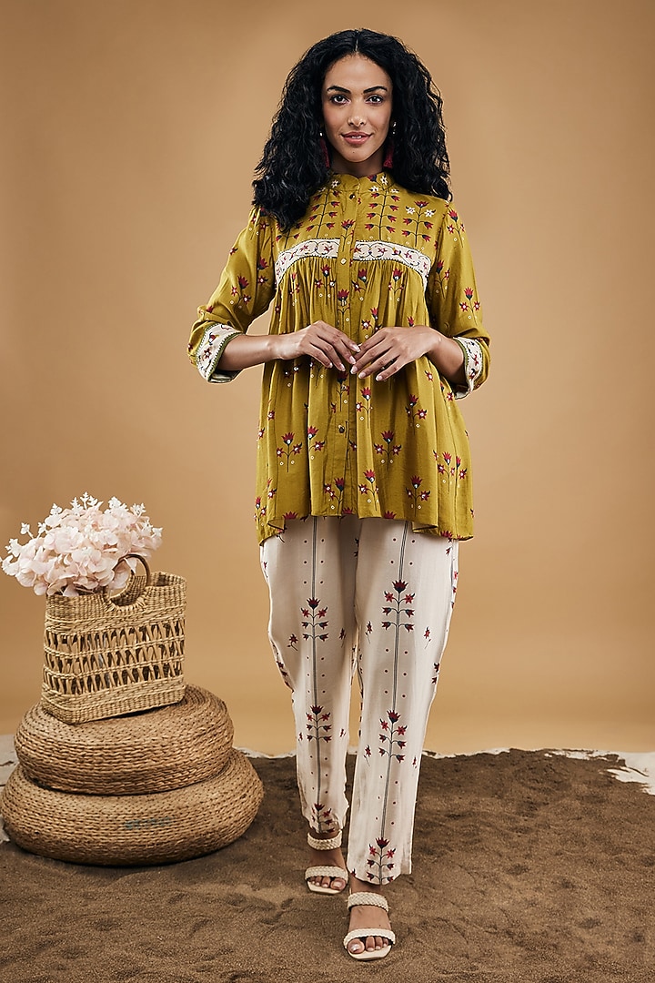 Yellow Cotton Silk Floral Printed Co-Ord Set by Soup by Sougat Paul at Pernia's Pop Up Shop